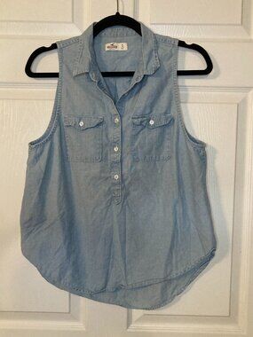 Hollister Women's Denim Sleeveless Polo Tank - 100% Cotton - Size S